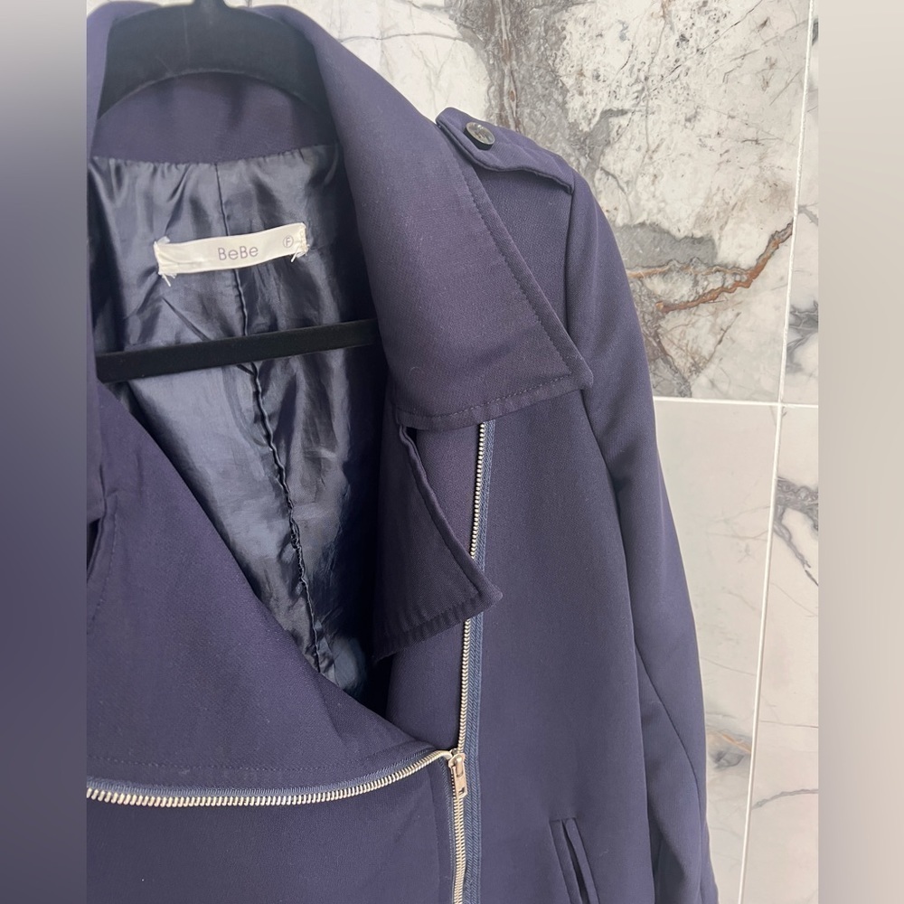 BEBE Navy Asymmetrical Zip Coat - Picture 2 of 9